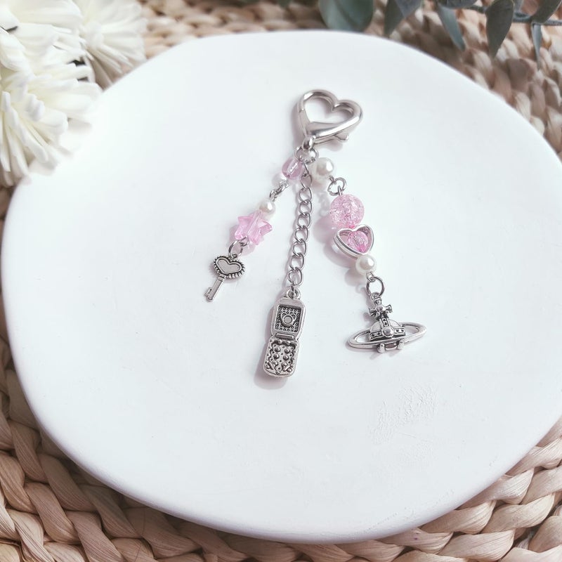 cioatu Cute Keychain Aesthetic Y2K Keychain Accessories Cute Heart Butterfly Strawberry Bear Key Chain for Keys Bags Women Gifts (1PCS Pink) - Image 3